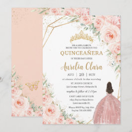 Quinceañera Soft  Blommigt Ro Flowers Krona Inbjudningar