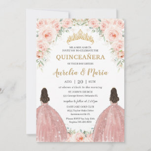 Quinceañera Soft Blommigt Ro Flowers Twillingar Inbjudningar