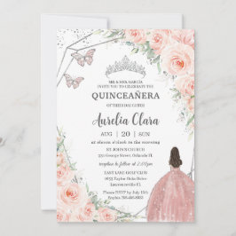 Quinceañera Soft  Blommigt Ro Silver Krona Inbjudningar