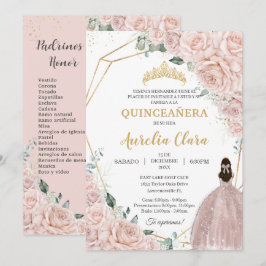 Quinceañera Soft Blush Floral 15 Años Padrinos Inbjudningar