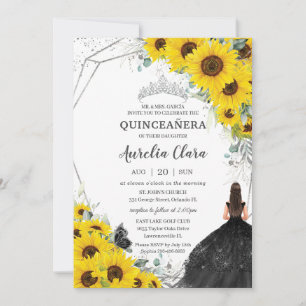 Quinceañera Solros Blommigt Silver Black Dress Inbjudningar