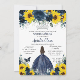 Quinceañera Solros Navy Blue Blommigt Princess Inbjudningar