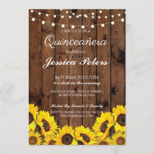 Quinceanera solrosträ tänder lantlig inbjudan 15