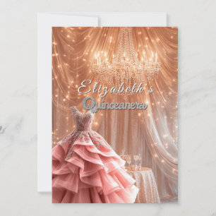 Quinceanera söt rosa klänning ljuskrona Kronan Inbjudningar