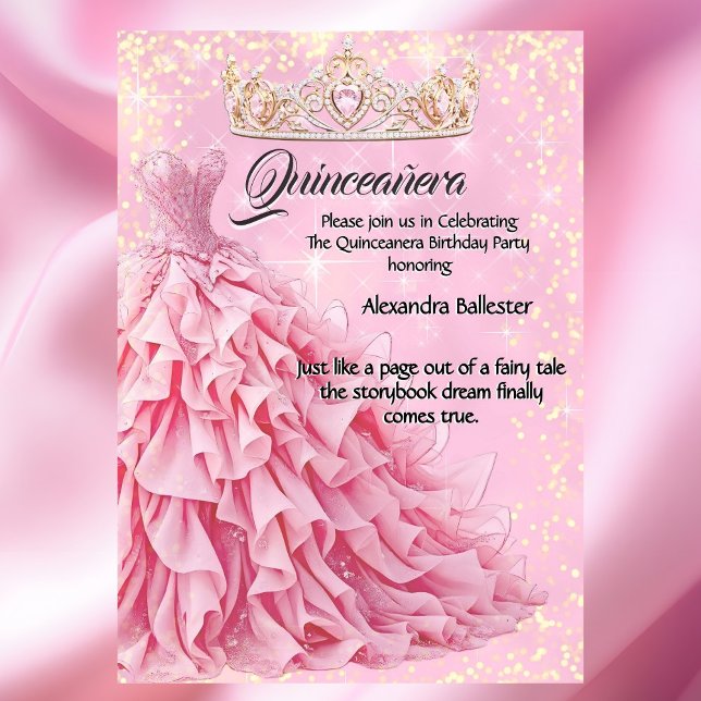 Quinceanera Söt Rosa Silver Diamond Tiara Inbjudningar (Skapare uppladdad)