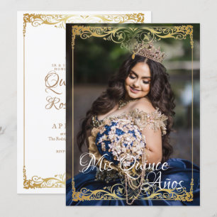 Quinceañera Spain Mis Quince White Guld Photo Inbjudningar