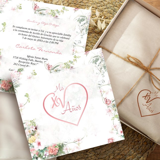 Quinceañera Spansk Modern Hjärtan Snygg Kalligrafi (Skapare uppladdad)