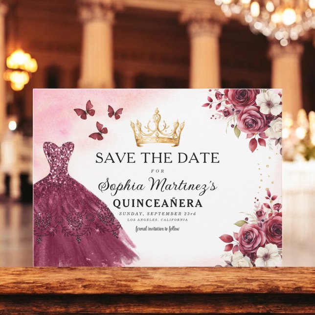 Quinceanera Spara Blommigten Burgundy för datum Datumet (Skapare uppladdad)