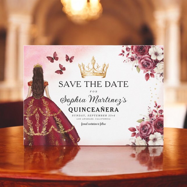 Quinceanera Spara Blommigten Burgundy för datum Datumet (Skapare uppladdad)