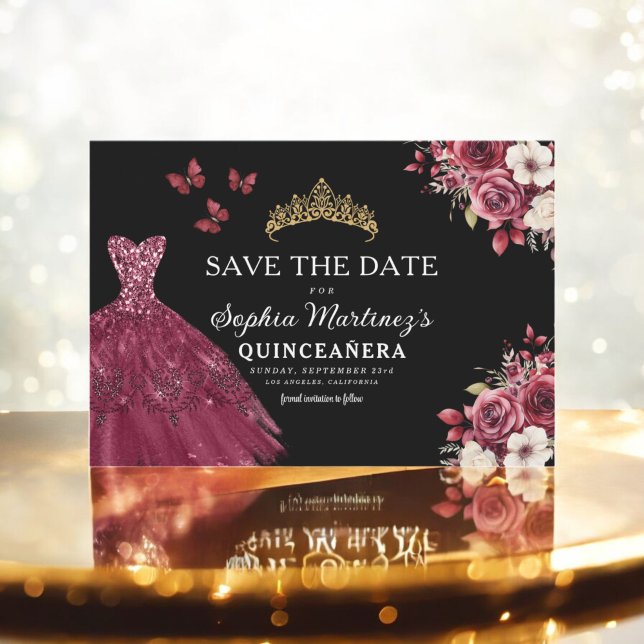 Quinceanera Spara Blommigten Burgundy för datum Datumet (Skapare uppladdad)