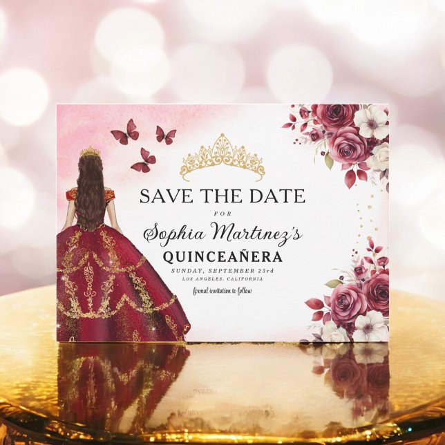 Quinceanera Spara Blommigten Burgundy för datum Datumet (Skapare uppladdad)