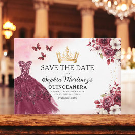Quinceanera Spara Blommigten Burgundy för datum Spara Datumet