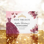 Quinceanera Spara Blommigten Burgundy för datum Spara Datumet<br><div class="desc">Meddela din quinceañera i stil med Blommigten Burgundy Spara inbjudan på födelsedagen. Den här eleganten har rik-burgundnyanser som är adsorterade med delikata accenter för blommigt, perfekt för tidslängd och regalt firande. Den sofistikerade layouten ger alla viktiga detaljer och ser till att gästerna markerar sina kalendrar för din speciella dag. Oavsett...</div>