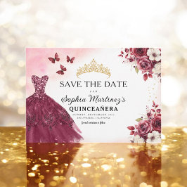 Quinceanera Spara Blommigten Burgundy för datum Spara Datumet