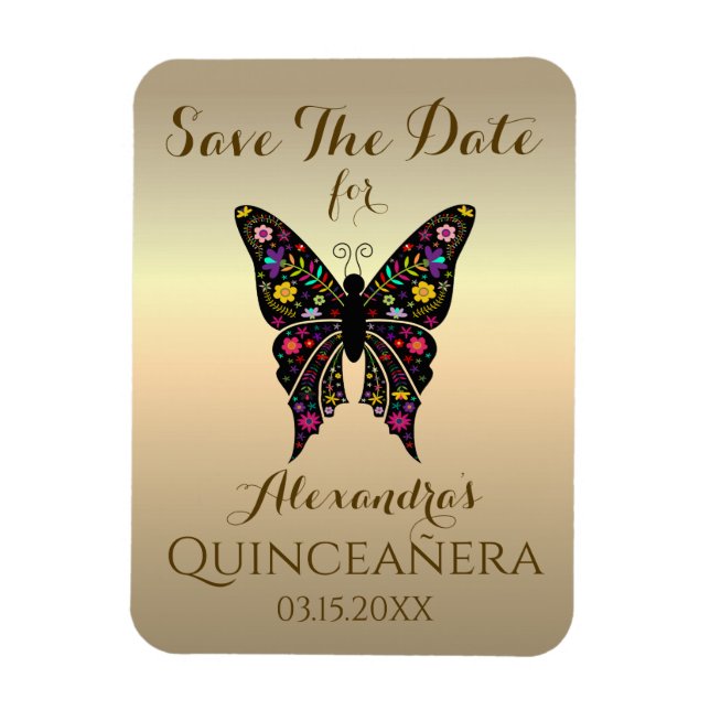 Quinceanera Spara Datum 15-årsdag Fjäril Magnet (Vertikal)