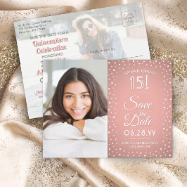 Quinceañera Spara datum 2 Foto Rosa Confetti Inbjudan Vykort