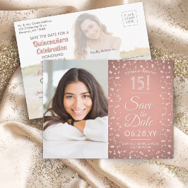 Quinceañera Spara datum 2 Photo Ro Guld Rosa Inbjudan Vykort