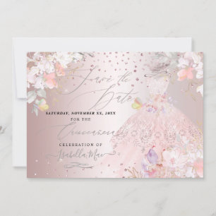 Quinceanera Spara datum Blush Rose Söta ärter Inbjudningar