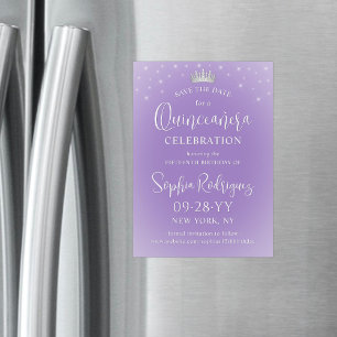 Quinceañera Spara datum Elegant Lilafärgad Lila Magnetisk Inbjudningskort