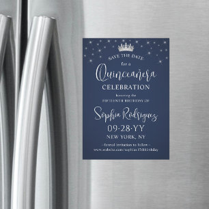 Quinceañera Spara datum Elegant marinblå Magnetisk Inbjudningskort