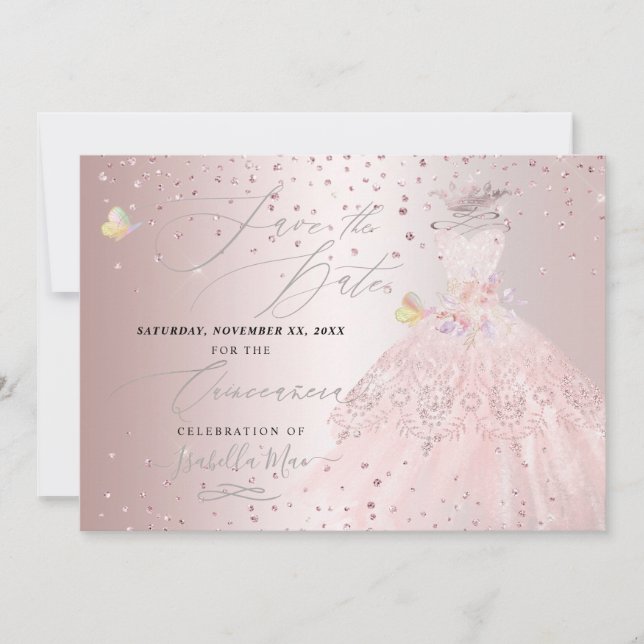 Quinceanera Spara datum för  Ro-söta ärter Inbjudningar (Framsida)