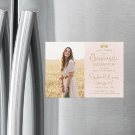 Quinceañera Spara datum Foto  Rosa & Guld Magnetisk Inbjudningskort