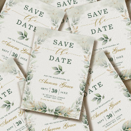 Quinceanera Spara datum Greenery Guld Eukalyptus Inbjudningar