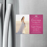 Quinceañera Spara datum Photo Fuschia-Rosa Magnetisk Inbjudningskort<br><div class="desc">de glatta nyheterna om ett kommande Quinceañera-firande med chicens moderna foto sparar datumet för magnetiska inbjudningar. Bild och alla formuleringar i den här mallen är enkla att anpassa och det magnetiska uppbackningen gör dem lätta för familj och vänner att få visning. Färg och teckensnitt stilar kan enkelt anpassas med Zazzle...</div>