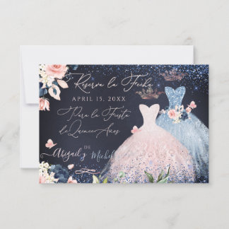 Quinceanera Spara datumet Dusty Blue Gown Inbjudningar