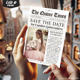 Quinceañera Spara datumet, Miss Quince Tidning Inbjudningar