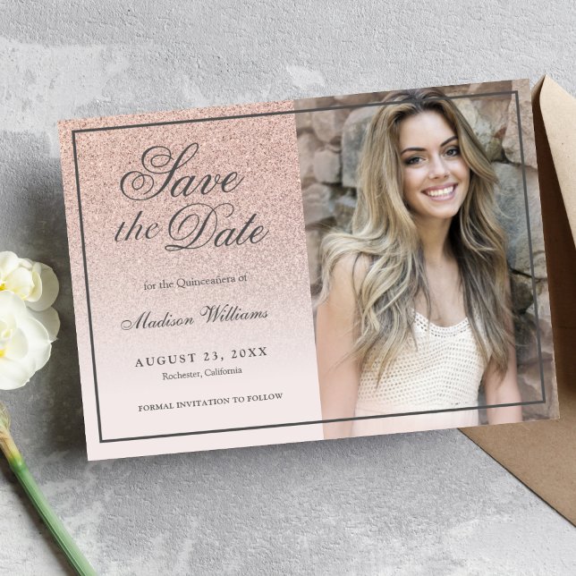 Quinceañera Spara fotot Ro Guld Glitter Spara Datumet (Skapare uppladdad)