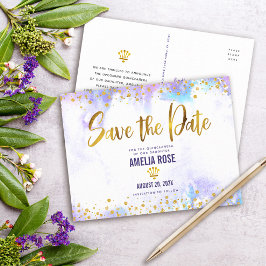 Quinceañera Spara Lila Watercolor Gold Foil Inbjudan Vykort