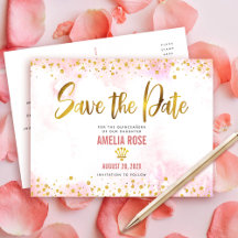 Quinceañera Spara  Rosa Vattenfärgen Guld