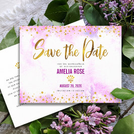 Quinceañera Spara Rosa Watercolor Gold Foil Inbjudan Vykort
