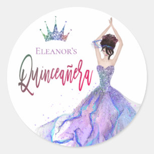 Quinceanera Sparkly Krona Glam Dancer Lilac Runt Klistermärke