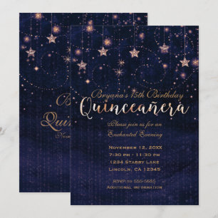 Quinceañera Stjärnklar Natt Lila & Guld Whimsical Inbjudningar