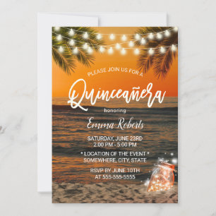 Quinceanera Summer Sunset Beach Glow Mason Burk Inbjudningar