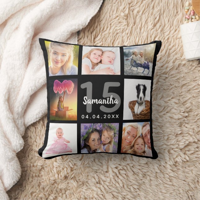 Quinceanera, svart fotokollage kudde (Filt)