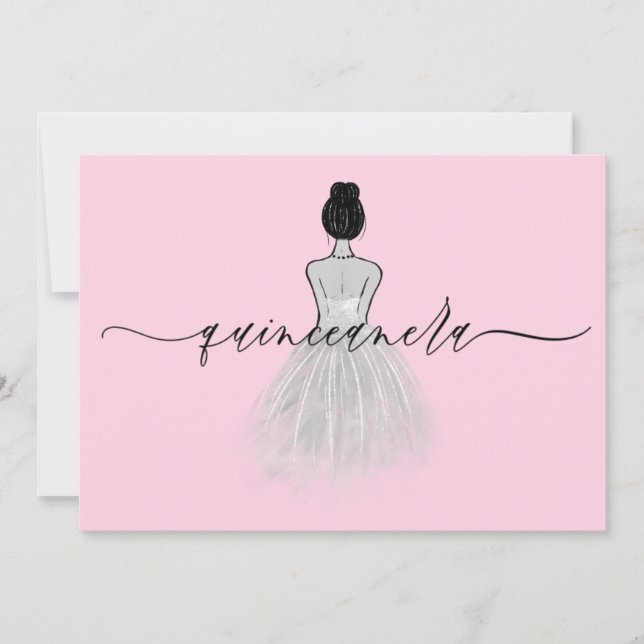  Quinceanera, svart och vit klassisk klänning Inbjudningar (Framsida)