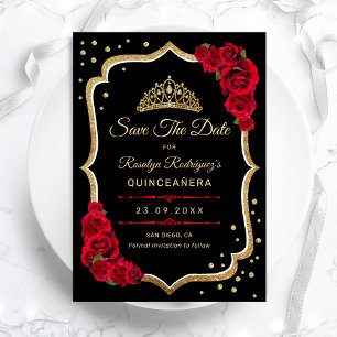 Quinceanera - Svart Röd Guld Spara Datumet