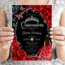 Quinceanera Svart Röd Silver