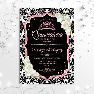 Quinceanera - Svart Rosguld Inbjudningar