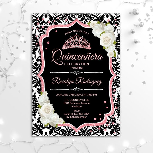 Quinceanera - Svart Rosguld Inbjudningar (Skapare uppladdad)