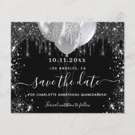 Quinceanera svart silver budget sparade datum flygblad