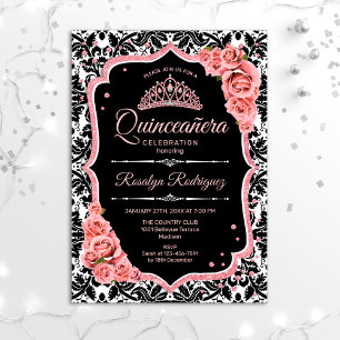 Quinceanera - Svarta Ro Guld Inbjudningar