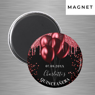 Quinceanera svarta röda glitterballonger magnet