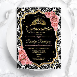 Quinceanera - Svarta Rosan Guld Inbjudningar