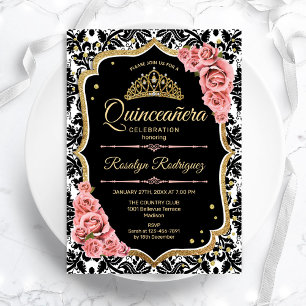 Quinceanera - Svarta Rosan Guld Inbjudningar