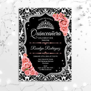 Quinceanera - Svarta  Rosan Silver Inbjudningar