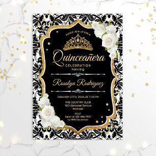 Quinceanera - Svartvit Guld Inbjudningar